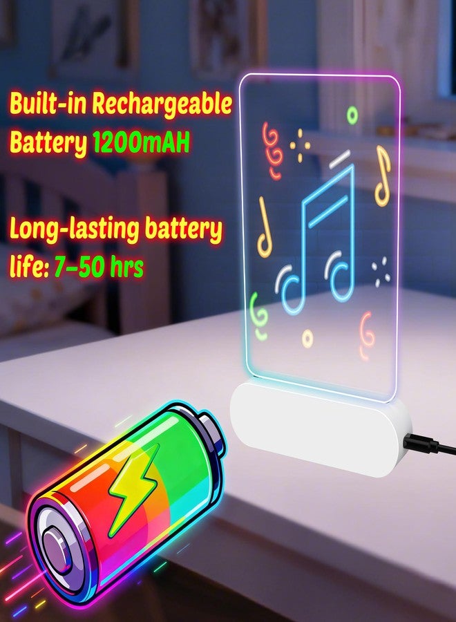 موكوكي لوحة رسم LED قابلة لإعادة الشحن من موكوكي | لوحة ملاحظات LED لاسلكية للأطفال، مصباح ليلي للأطفال يمكنك صنعه بنفسك | لوحة كتابة قابلة للمسح الجاف مع 4 أوضاع إضاءة، 7 أقلام ملونة وأوراق تتبع - Image 3